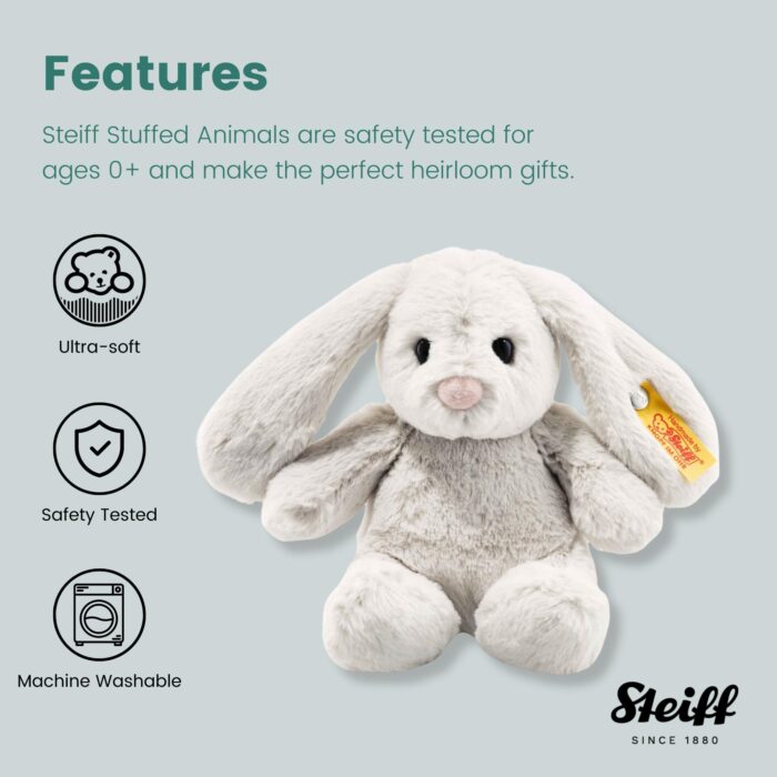 Steiff Hoppie Hase 18 cm hellgrau, Plüschtier Hase mit Schlappohren, Soft Cuddly Friends, flauschiges Stofftier  Kuscheln – Bild 3
