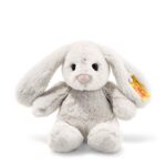 Steiff Hoppie Hase 18 cm hellgrau, Plüschtier Hase mit Schlappohren, Soft Cuddly Friends, flauschiges Stofftier  Kuscheln